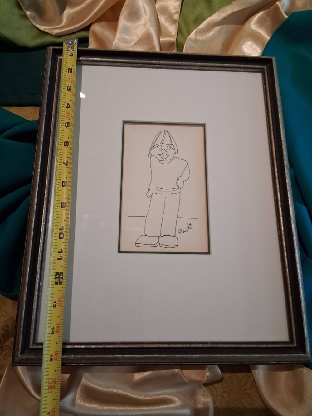 Vintage Original Whimsical Ink Character Art Signed Drawing Framed